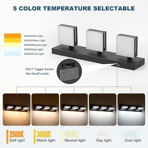 Miniatura 2 de Joossnwell Luces negras de tocador para baño, regulables, 5CCT (3 luces, 19.69 pulgadas), modernas lámparas de baño sobre espejo LED para tocador de