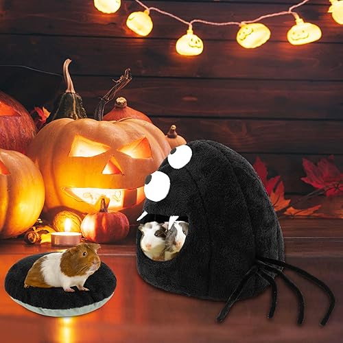 Miniatura 7 de Cálida cueva de conejillo de indias, acogedora casa de escondite de conejillo de indias para invierno, escondite de ratas estilo pequeño monstruo,