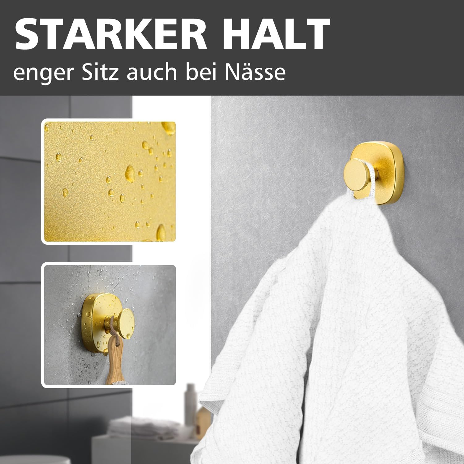 ZUNTO 4 Pezzi Ganci Ventosa Portasciugamani in Acciaio Inox Gancio Appendiabiti da Parete per Bagno e Cucina, Oro