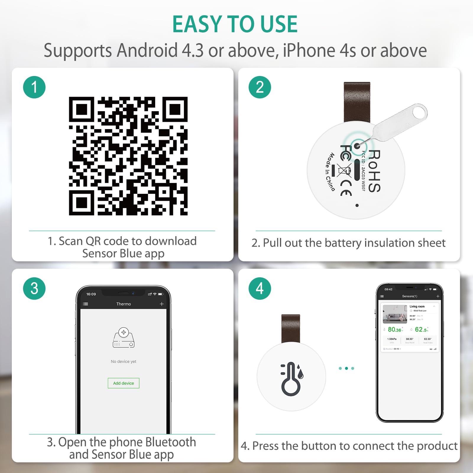 ORIA 2 Piezas Termómetro Higrómetro Bluetooth, Sensor de Humedad de Temperatura con Exportación de Almacenamiento de Datos, Termometro Inalámbrico Digital con iOS Android para Habitación