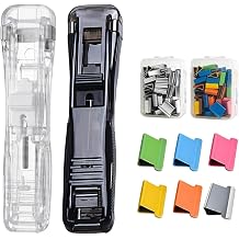 2 Pcs Portable Binder Clip Stapler - Includes 100 Reusable Clips, Stapleless Stapler for Binding Homework and Organizing Documents, Compact Paper Clamp Dispenser for Office and School Use