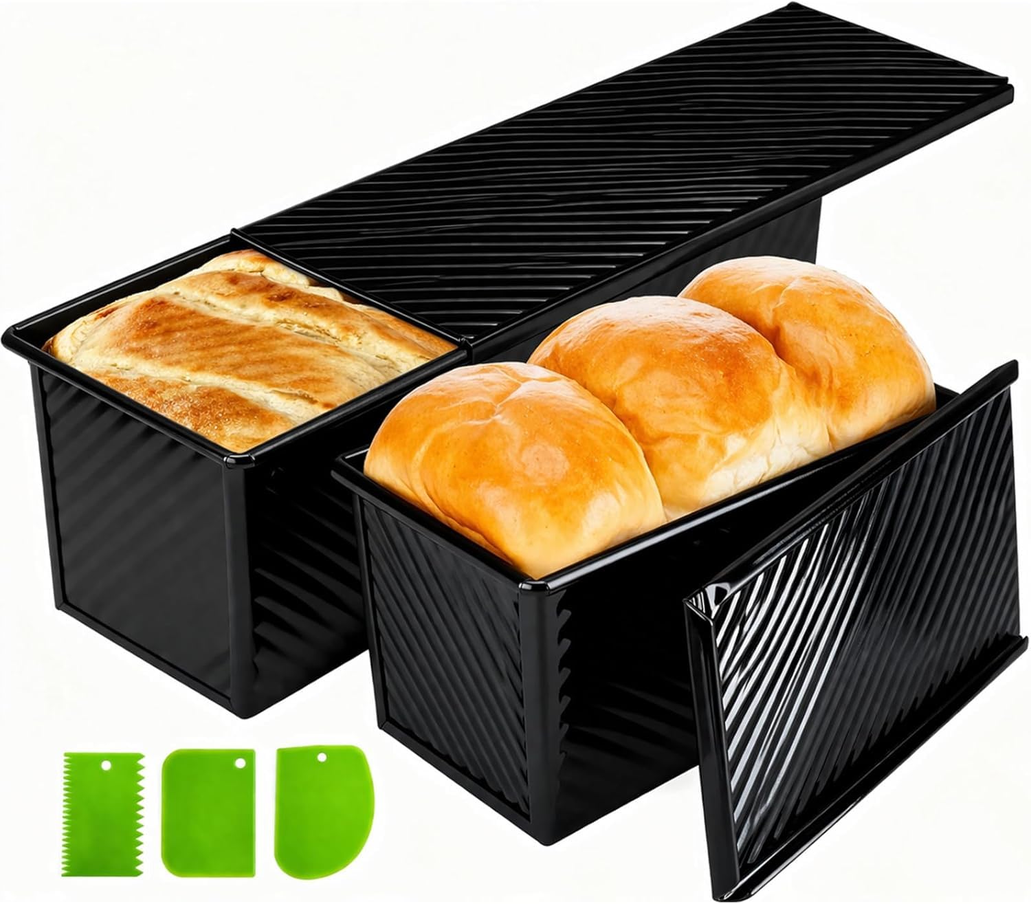 2 Stück Brotbackform mit Deckel, 450g & 1000g, antihaftbeschichtete Pullman Toastbackform in Schwarz