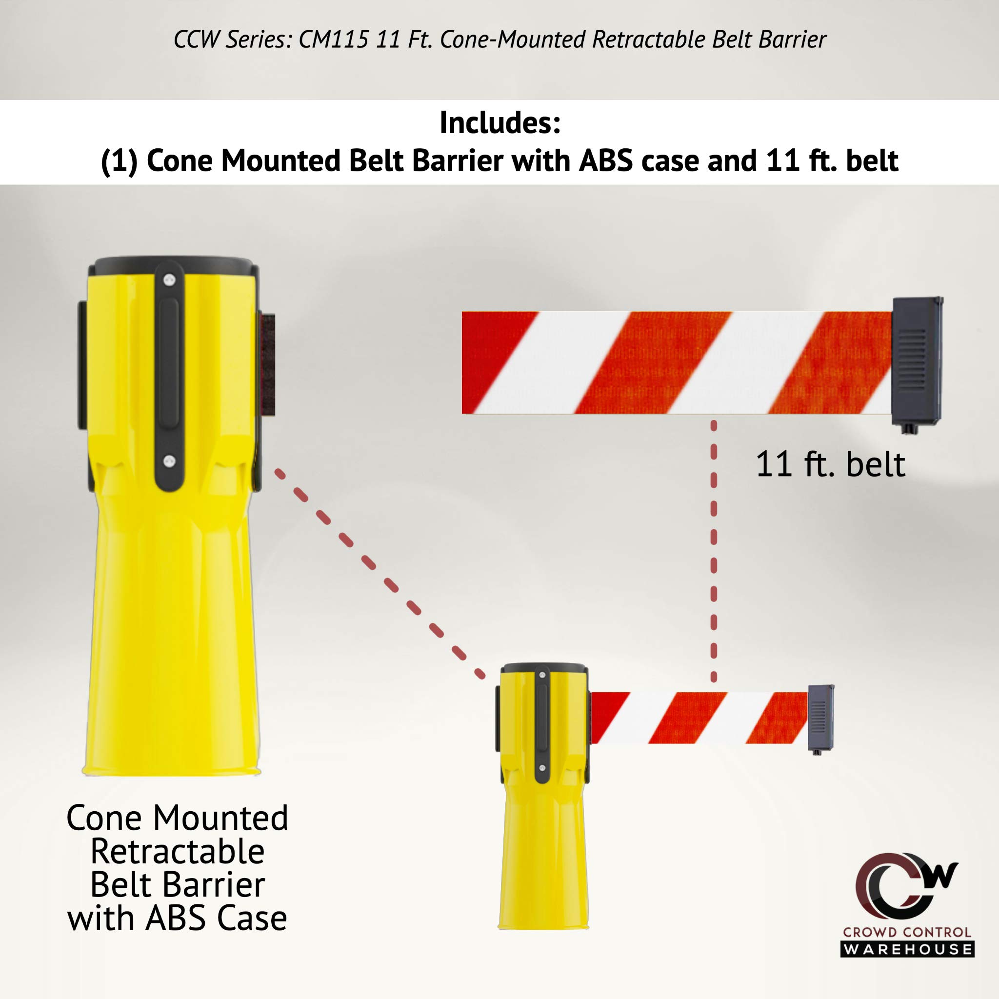 Trafford Industrial 11 Ft. Cone-Mounted Retractable Belt Barrier Orange Case with Red