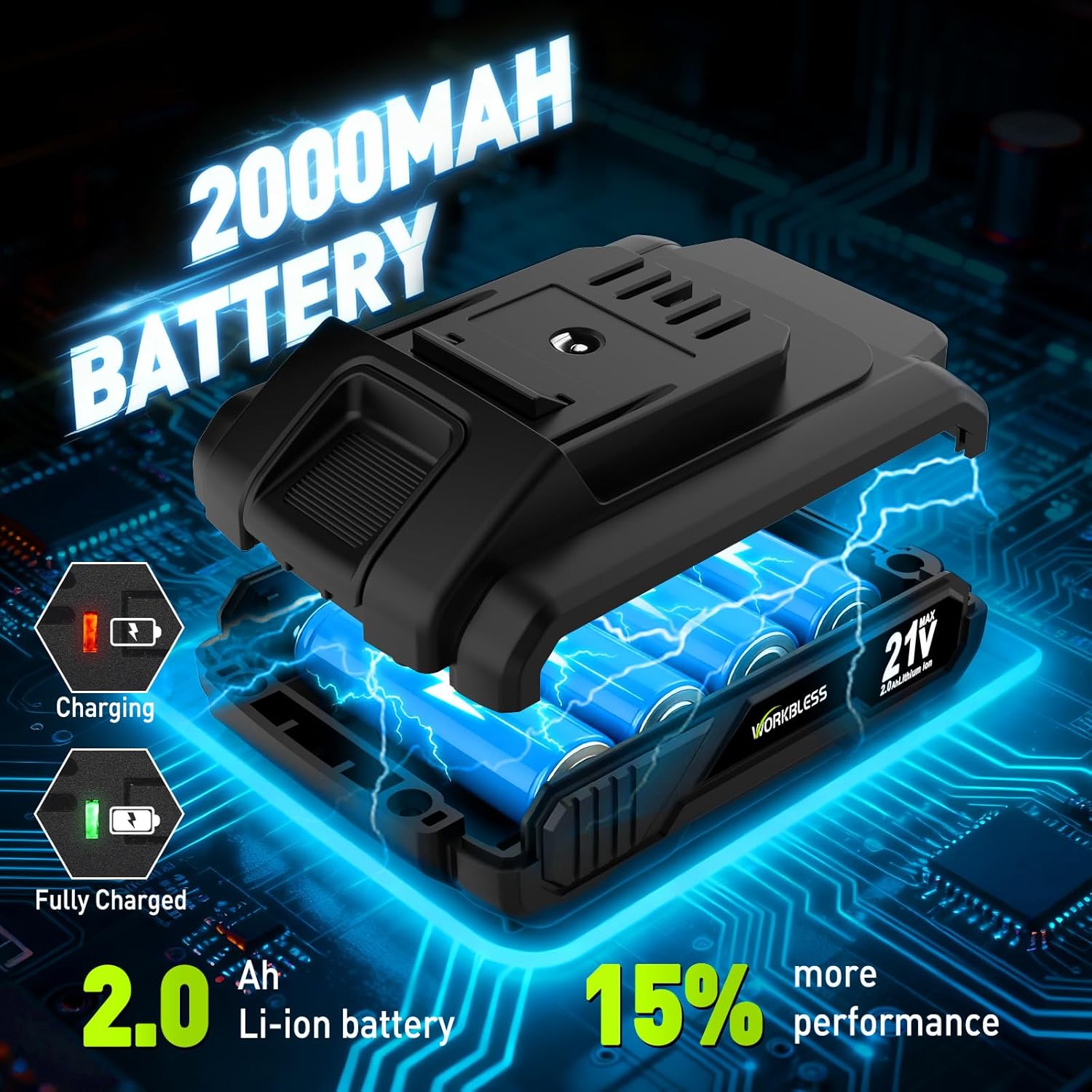 WORKBLESS Cordless Drill, Power Drill Set with 1 Battery and Charger, 40Nm, 20+1 Torque, 2 Speed, Keyless 3/8" Electric Screwdriver with LED Light, 28pcs Drill Bits Set(Green)