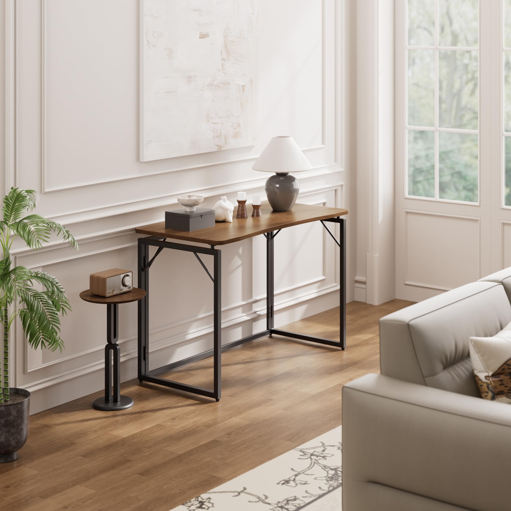 JOYMOOP 80 cm Klappschreibtisch – Braun, Keine Montage, Kleiner Faltbarer Schreibtisch für Zuhause, Büro, Holzplatte, klappbarer Computertisch zum Arbeiten, Schreiben, Lernen