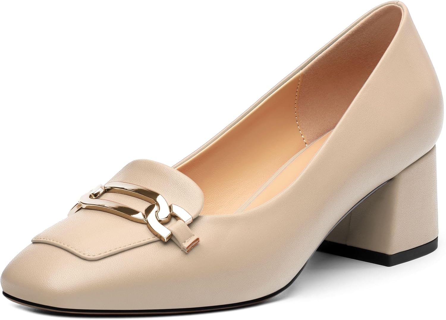 Women's Pumps Low Chunky Block Heel Square Toe Slip On Comfortable Dress Shoes for Work Office Casual