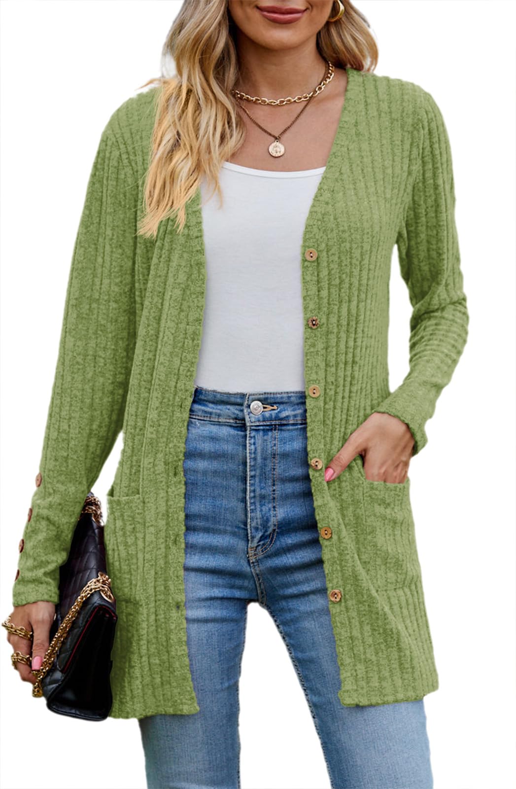 Askyes Womens Cardigan Sweater Long Sleeve Lightweight Open Front Button Closure Fall Cardigans for Women Casual with Pockets