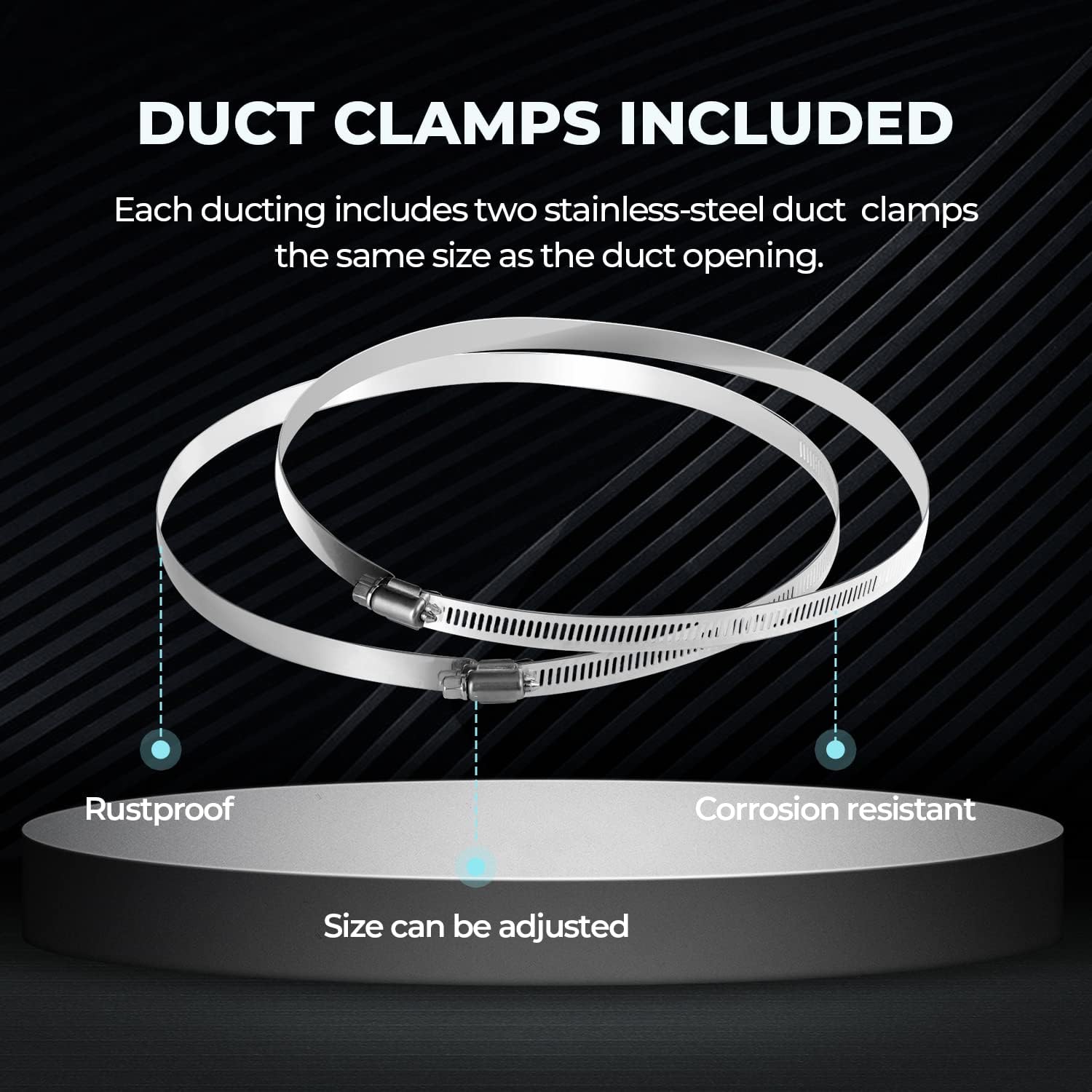 iPower GLDUCT8X25CX6 8 inch 25 feet Non-Insulated Flex Air Aluminum Foil Ducting Dryer Vent Hose for HVAC Ventilation with 2 Clamps, 6-Pack, Silver