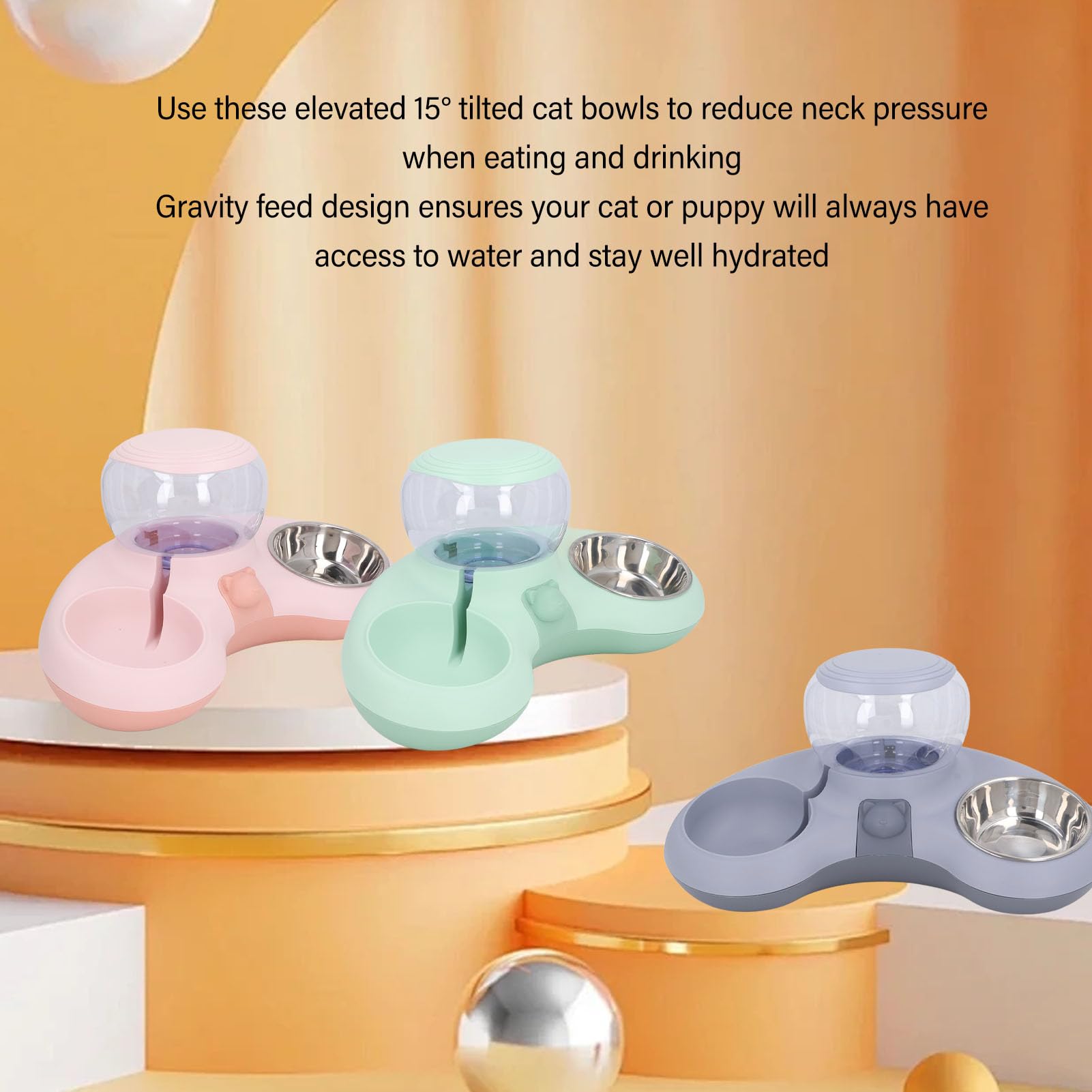 Gamelles Doubles pour Chien et Chat, Ensemble de Gamelles Surélevées pour Nourriture et Eau pour Animaux de Compagnie, Ensemble de Gamelles pour Chat et Chien, Gamelles (Rose)