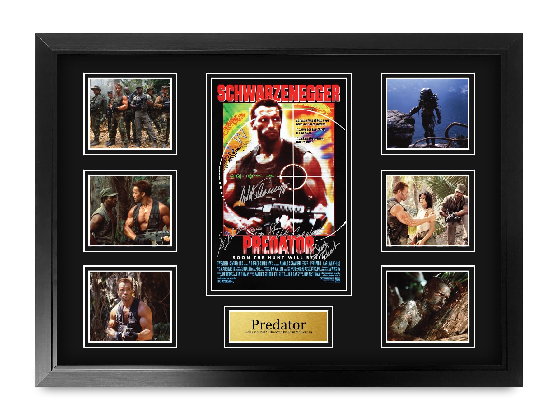 HWC Trading Predator Arnold Schwarzenegger Geschenke Geducktes Signiertes Autogramm Foto für Fans von Film Memorabilien - A2 Gerahmt (ID-006549)