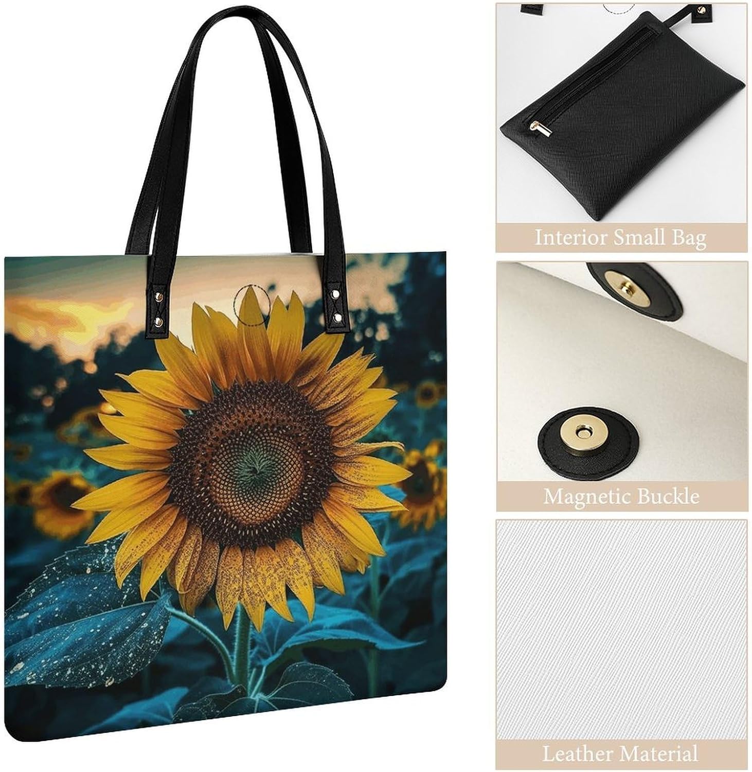 The Most Beautiful Sunflower Tote Bag with Magnetic Buckle Reusable Grocery Bags Lightweight Cross Body Handbag for Daily Essentials