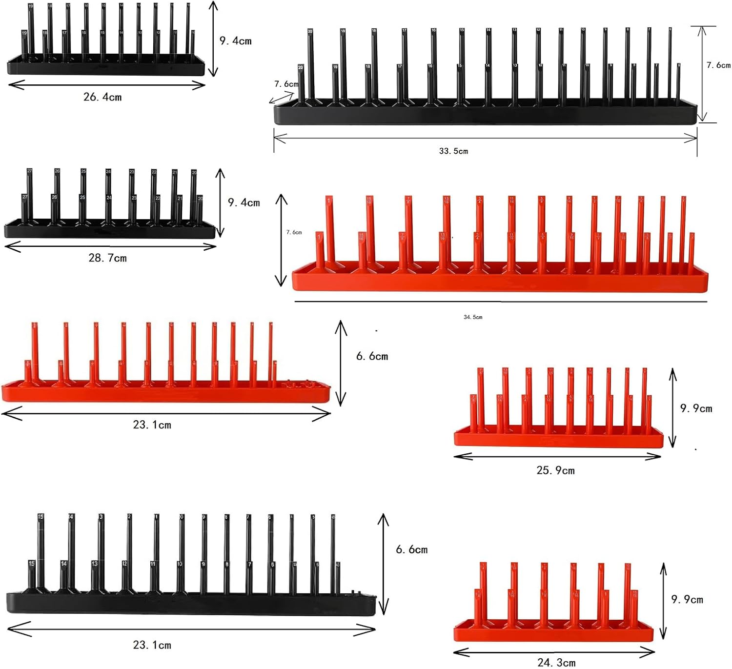 Professional 8pcs Socket Tray Systems Secure Socket Organizers Holder For Metric Perfect For 1/4" 3/8" 1/2" SAE Metric Holder
