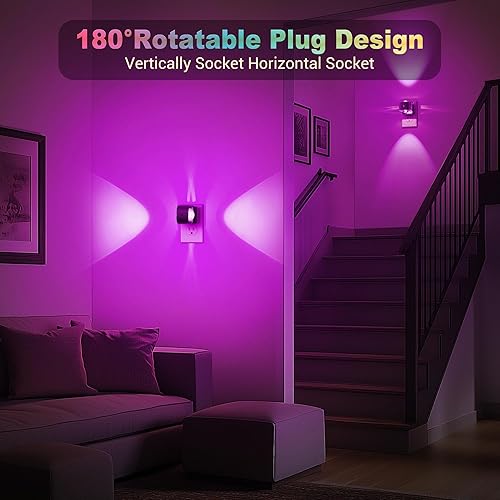 Miniatura 3 de JandCase Luces nocturnas enchufables a la pared, luz nocturna cambiante de 10 colores para niños, 2 unidades de enchufe giratorio de 180 RGB LED luz