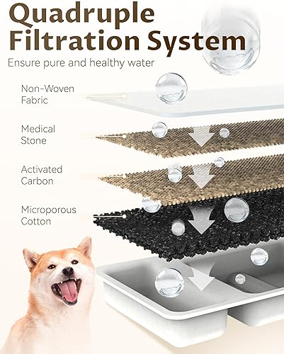 Miniatura 5 de Pawdrate - Fuente de agua para perros pequeños (con 10 filtros, 3.2L108 onzas), fuente de agua silenciosa de acero inoxidable con nivel de agua