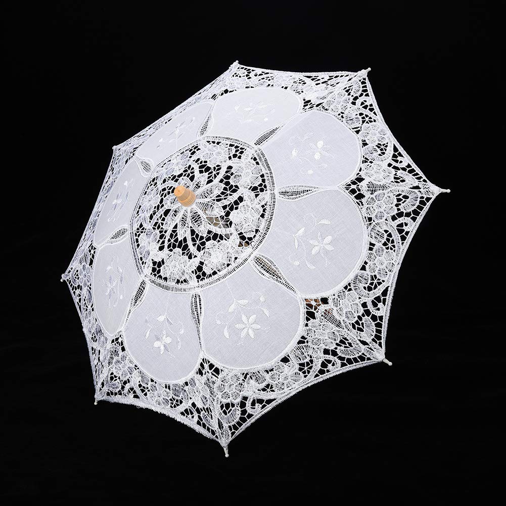 Nobranded Fdit broderie de fleurs de dentelle de mariage à la main, Parasol mariée mariée Parasol photographie décoration parapluie(L-blanc)