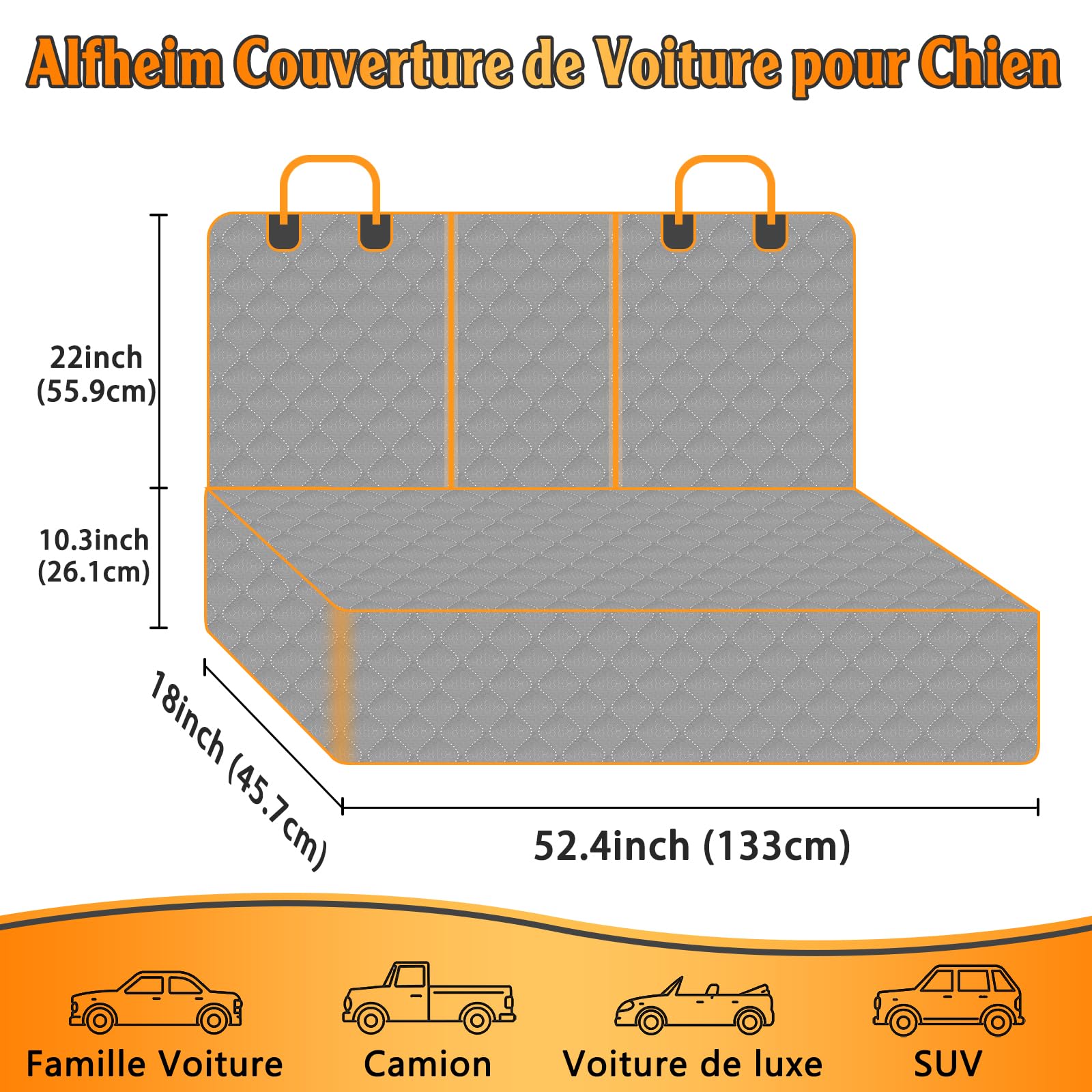 Alfheim Housses Protection Voiture Chien Résistant aux égratignures Durable et Imperméable au Siège Arrière épaissé à Double Couche de Protection Anti-dérapage pour Voitures Camions SUV