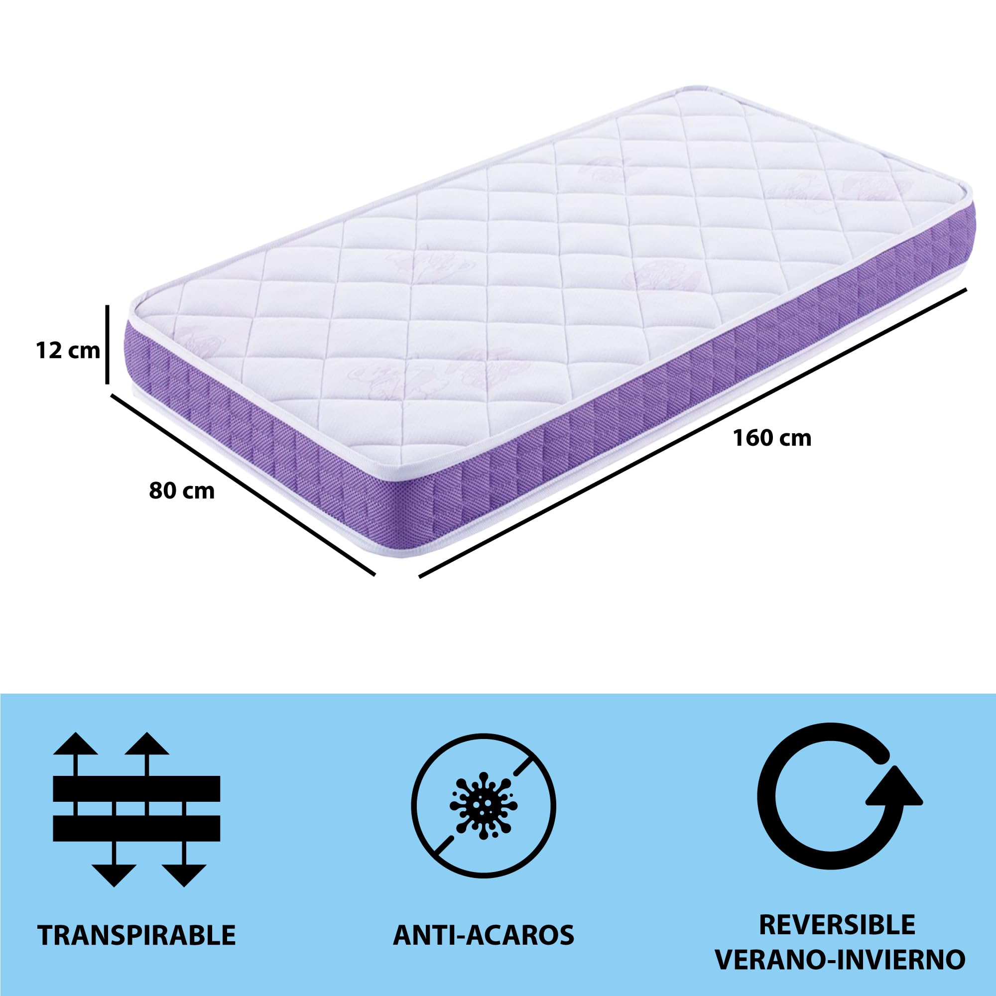 MATTREX | Materac wiskozowy Łóżeczko dziecięce Rozmiar: 80x160 cm – Materac łóżeczkowy Wysokość: 12 cm - Materac do łóżeczka niemowlęctwa Oddychająca, przeciw roztoczom, przeciwgrzybiczym i