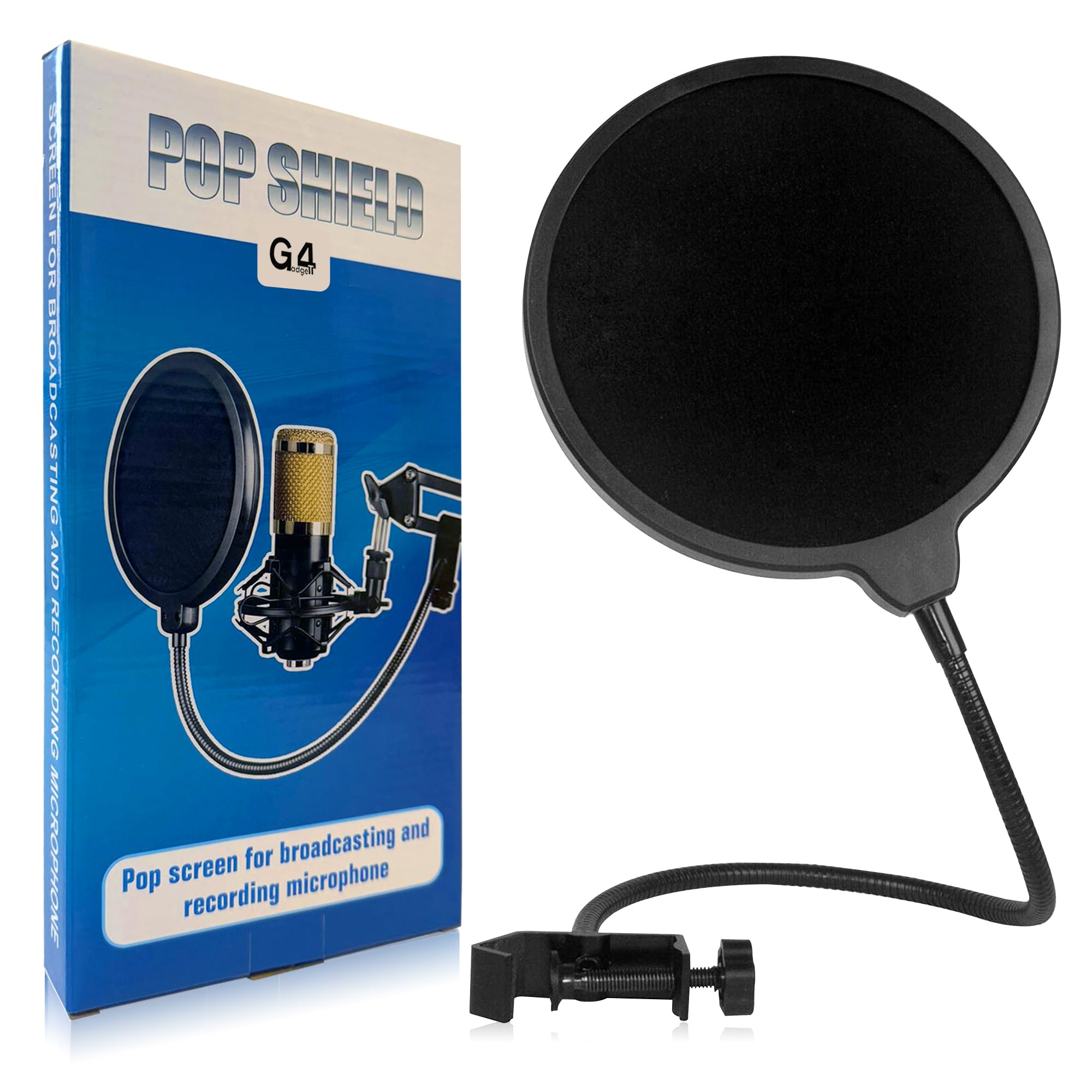 G4GADGET Professional Microphone Pop Filter – Dual Layer Mic Shield for Blue Yeti & All Mics, 360° Flexible Gooseneck, Universal Mic Pop Filter with Sturdy Clip