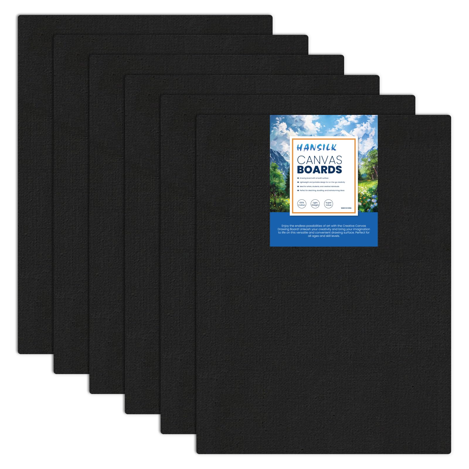 Toiles noires de peinture 100% coton pré-apprêtées pour magnifier l'éclat de l'acrylique