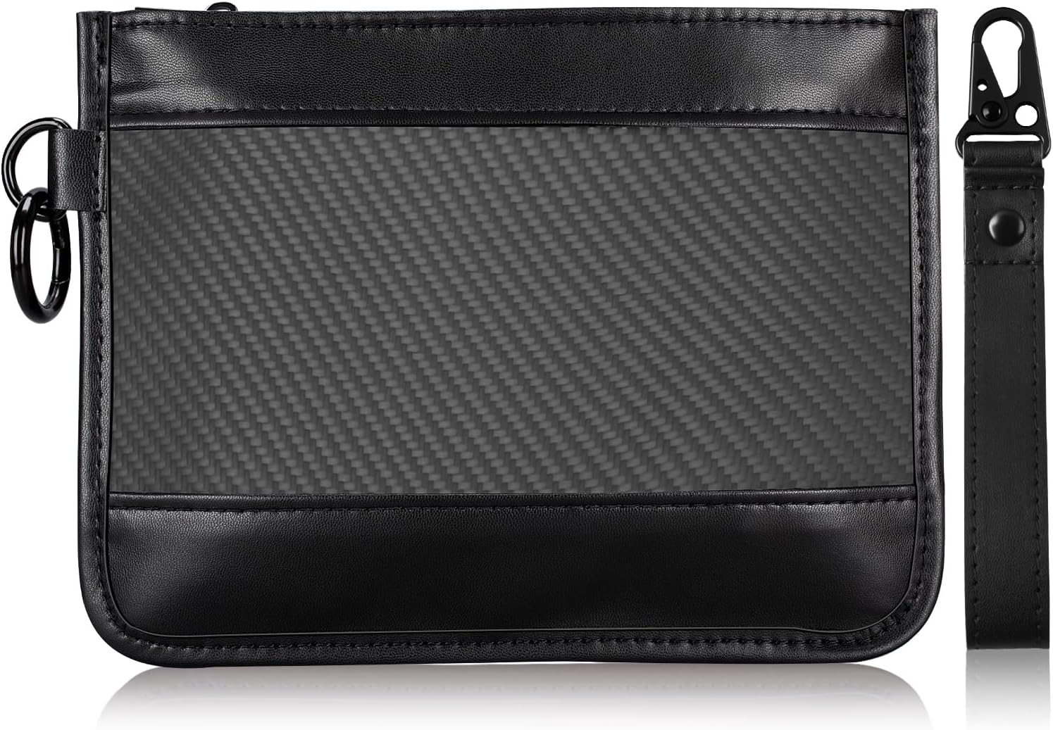 T-carbon Carbon Fiber & Leather Golf Ball Pouch Tee Holder – Golf Accessories Bag with Carabiner Clip, Holds Balls, Tees, Phone & Wallet – Gifts for Golfers Men Women, Black