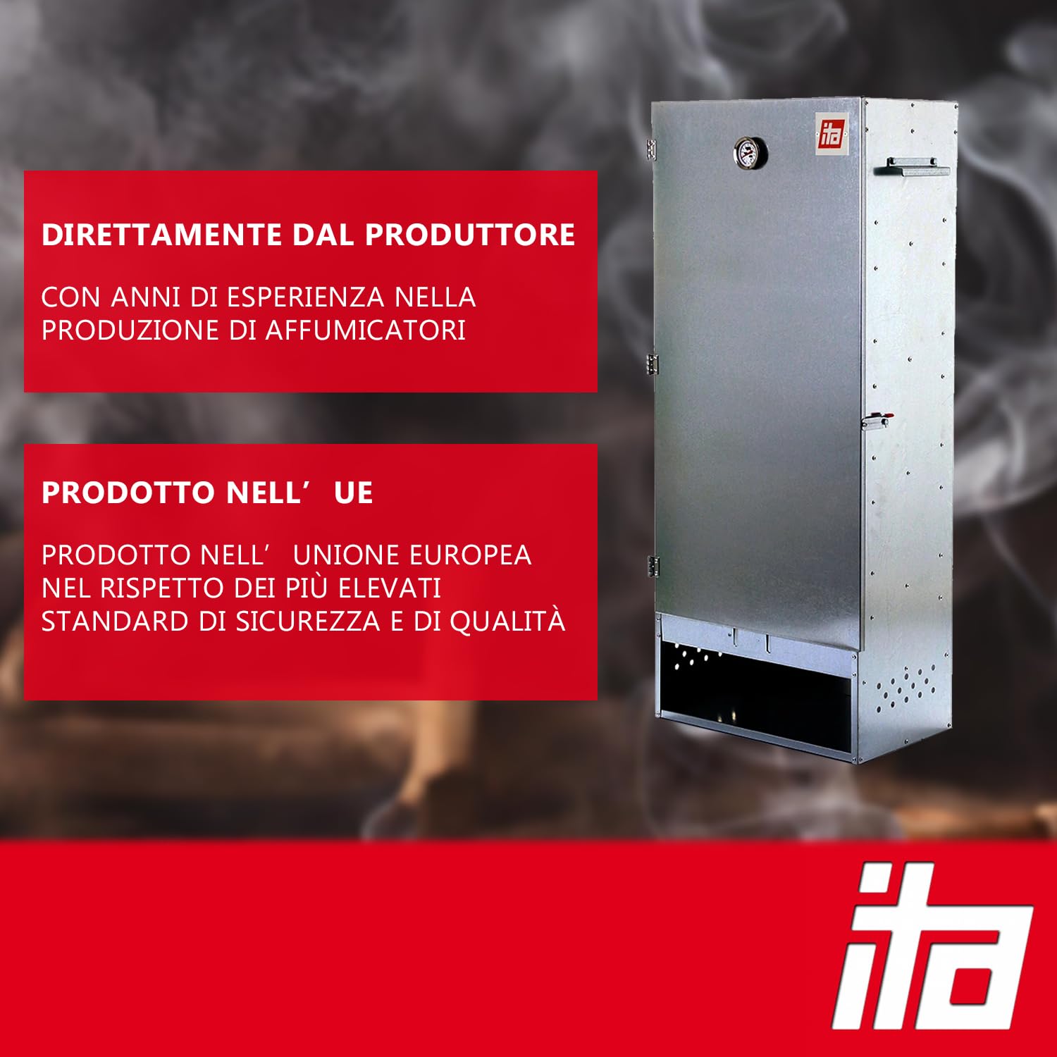 ITA affumicatore 7003 - Set generatore fumo XL con termometro - acciaio legato - qualità EU direttamente dal produttore - 111 cm con 4 piani