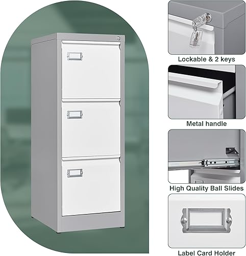 Miniatura 6 de STANI Archivador vertical de metal con cerradura, archivadores estrechos para colgar, tamaño cartalegalA4, gabinete de almacenamiento de metal para