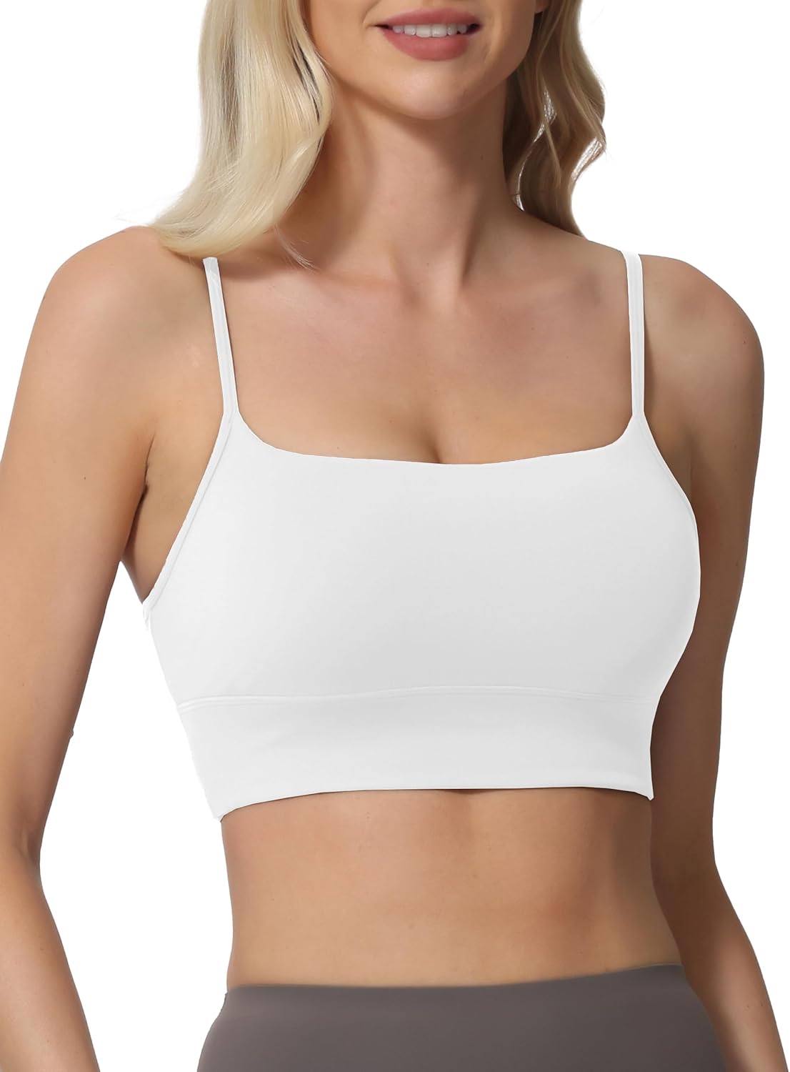 Sports Bras for Women Spaghetti Strap Padded for Yoga Running Gym Workout, Wireless Scoop Neck Bras Crop Tank Top