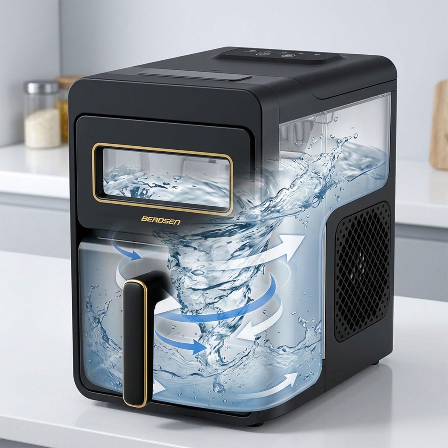 Berdsen Máquina de cubitos de hielo 12 kg/24 h – 9 cubitos de hielo en 6 – 8 minutos – Máquina para cubitos de hielo con 2 tamaños S y L – Compacta para cócteles, bebidas y bebidas – autolimpiante