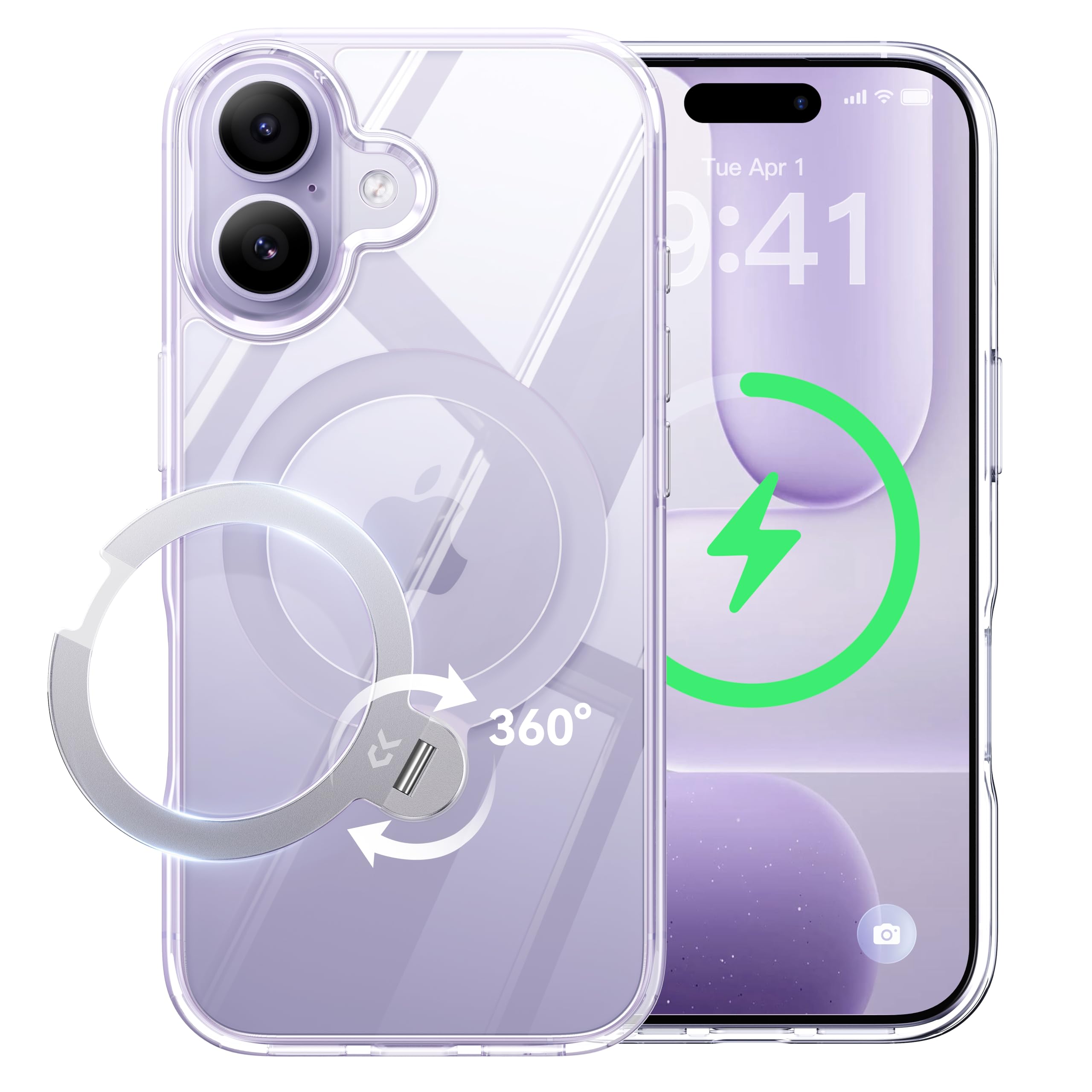 【2026最高傑作&定点360度回転】CASEKOO iPhone 17 用 ケース MagSafe対応 米軍MIL規格 360°全方向耐衝撃 【横縦両立・角度自由調整】 最大25W急速充電対応 指紋防止/マット仕上げ/黄変防止/半透明 ラップホール付き ワイヤレス充電対応 アイフォン17 用ケース 6.3インチ「MagicStand Pro」(ホワイト)