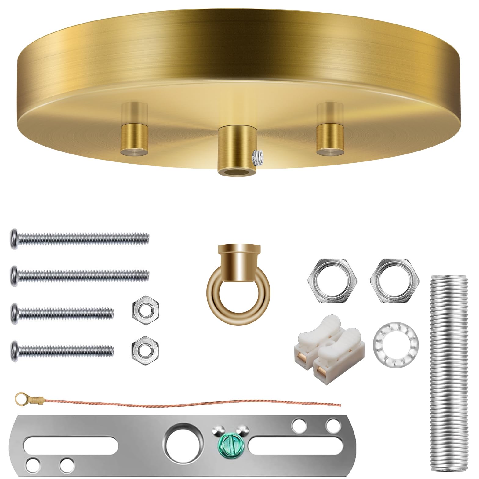 Lot de 2 auvents légers de 15,2 cm avec plaque de couverture de plafond de rechange robuste et matériel de montage pour luminaires, lustres, lampes suspendues ou projet de bricolage (laiton)