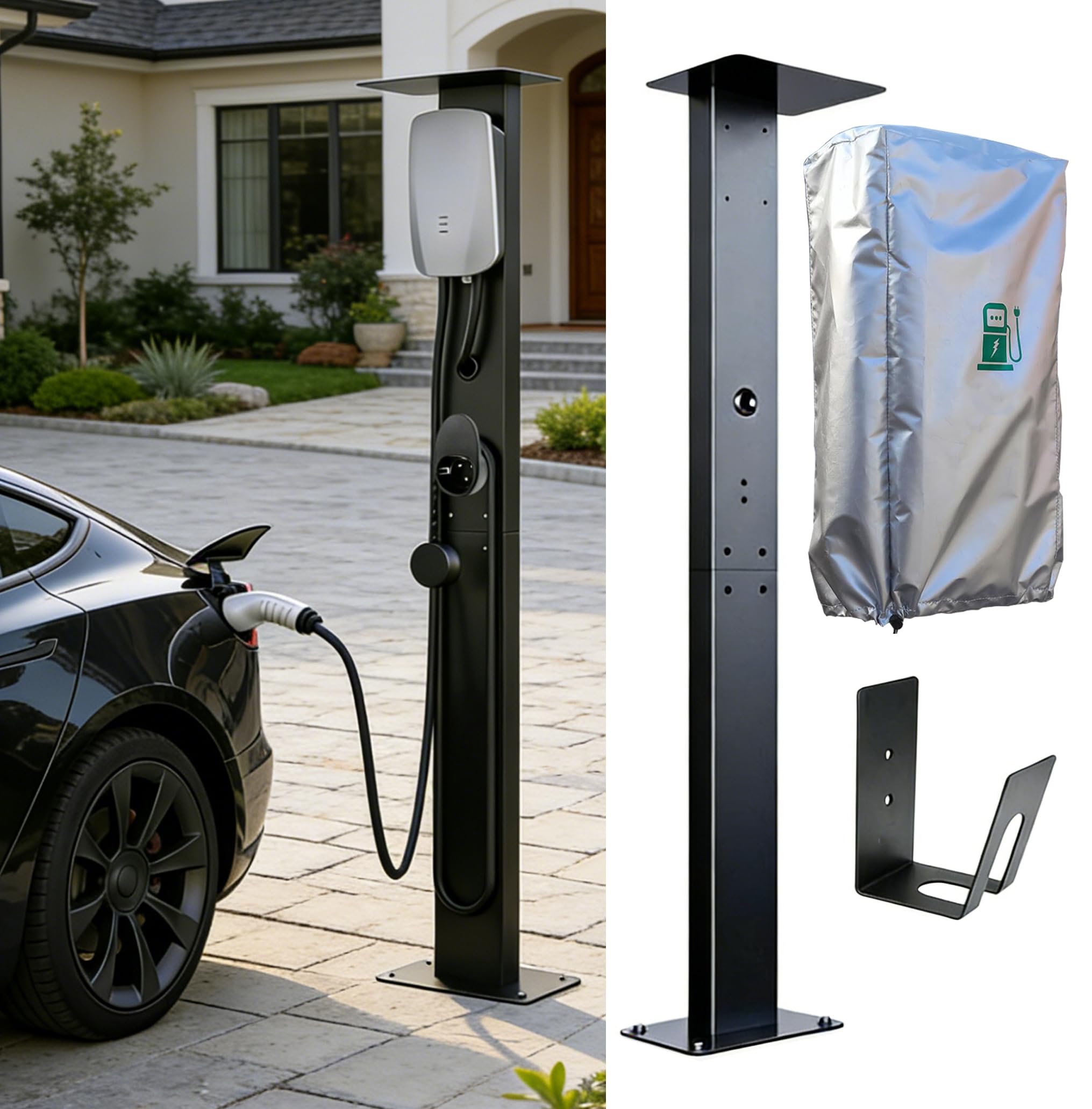 Wallbox Stand Standmontagepfosten Standsäule für Wallbox Ladestationen für Elektroautos 1-Side (Schwarz) Größe: 140 * 24 * 15cm