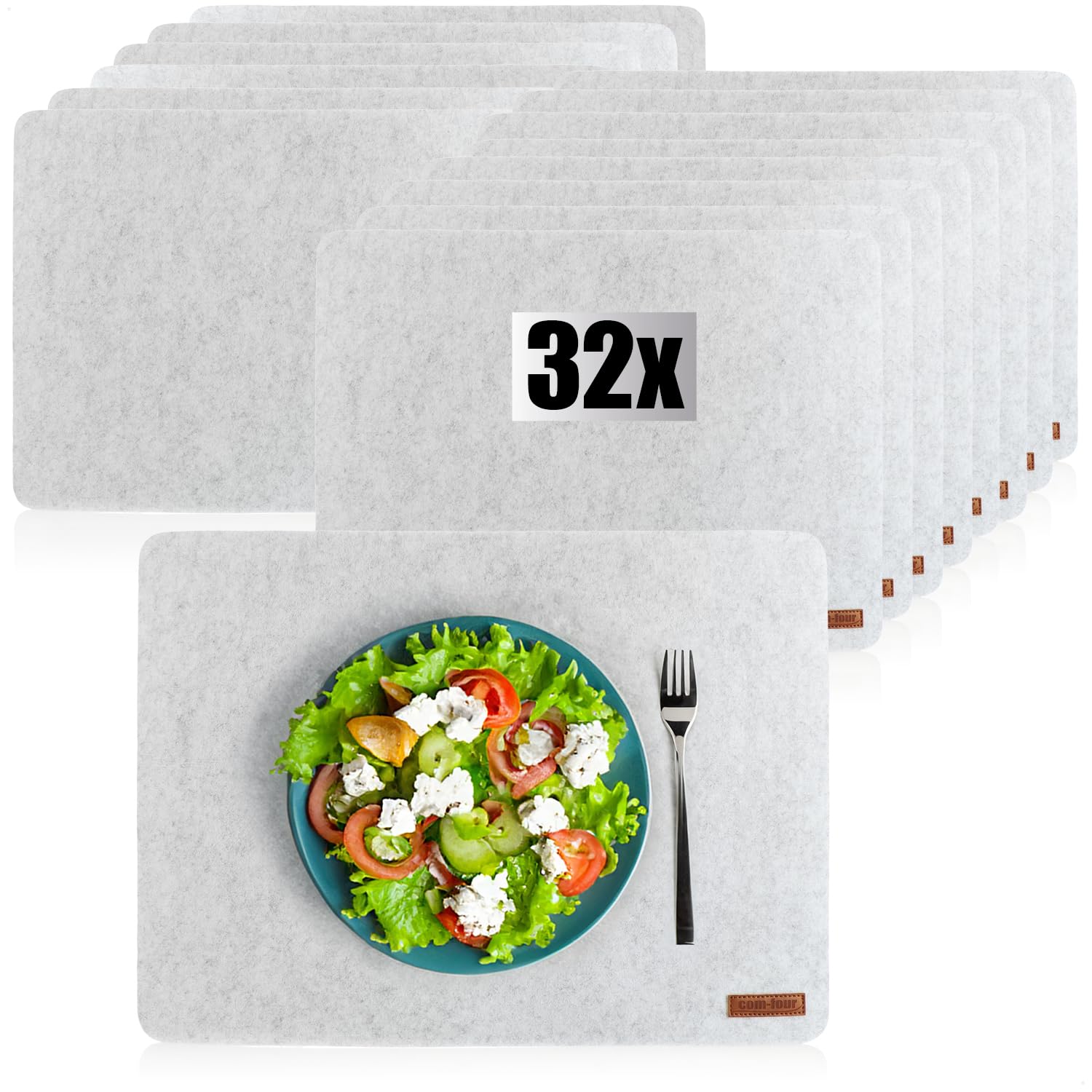 com-four® 32-teiliges Platzmatten-Set - abwischbares Tischset 44 x 32 cm | Extra dicke Filzunterlagen für 32 Personen - hitzebeständiger Tischschutz mit rutschhemmender Filzoberfläche