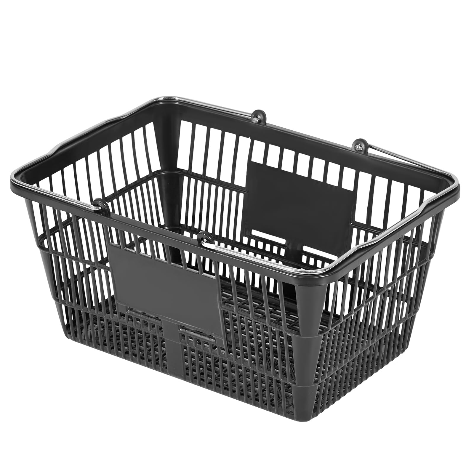 VEVOR Panier de Courses Plastique 12 PCS Panier à Provisions Empilable Capacité 21 L pour Épicerie Vente au Détail Magasins Supermarchés, avec Poignées Métalliques, Maille Dense, Charge 9 kg, Noir