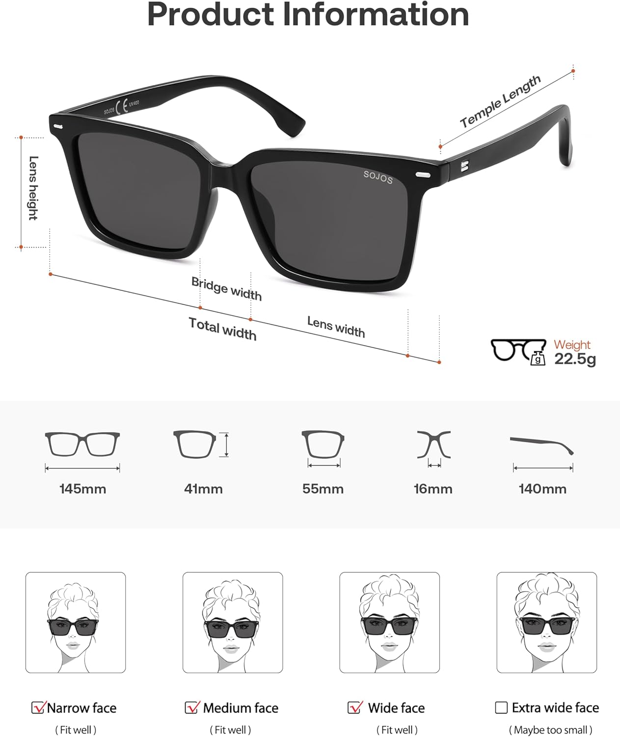 SOJOS Trendy Polarized Square Sunglasses Womens Men Retro Vintage 90s Sun Glasses SJ2387 - Image 6