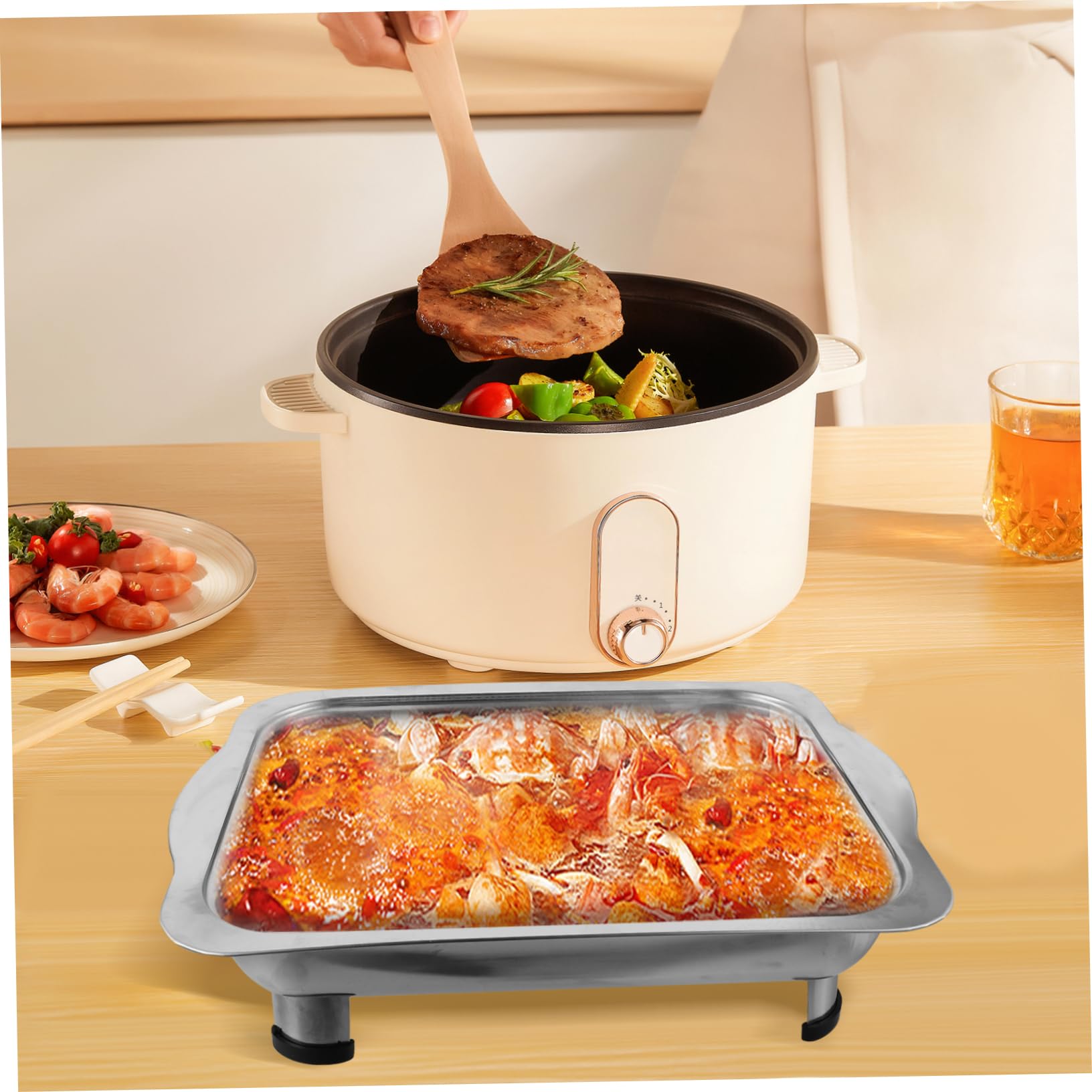 Bandeja de acero inoxidable para bufé, bandeja de servir Ele para fiestas, eventos y catering, fácil de limpiar, perfecta para exhibición de alimentos y entretenimiento