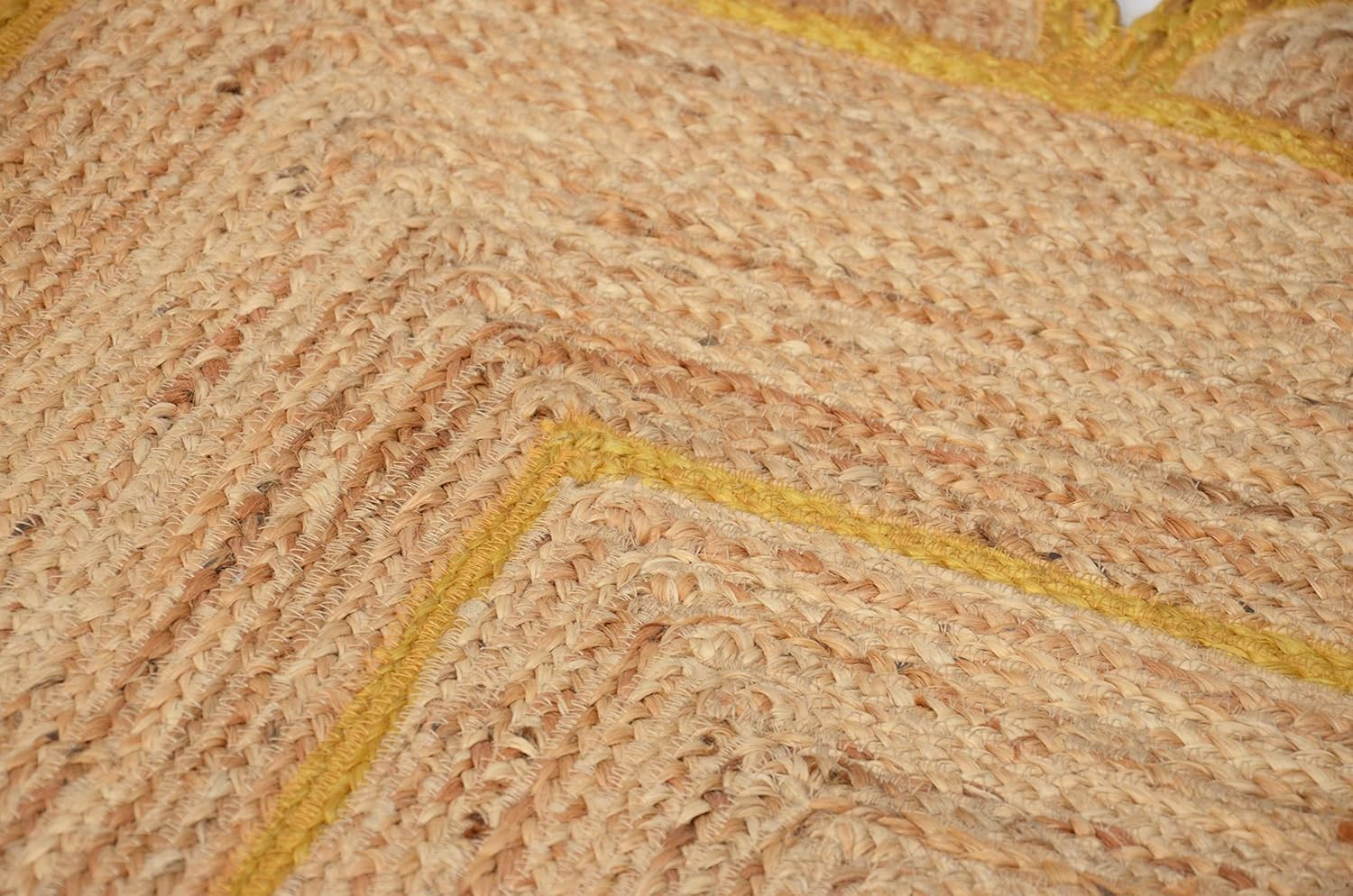 Handwoven Natural Jute Rug Braided Area Rug Nonslip & Durable Carpet with Designer Border for Home Floor Decor (Yellow, 10x14 Inch)