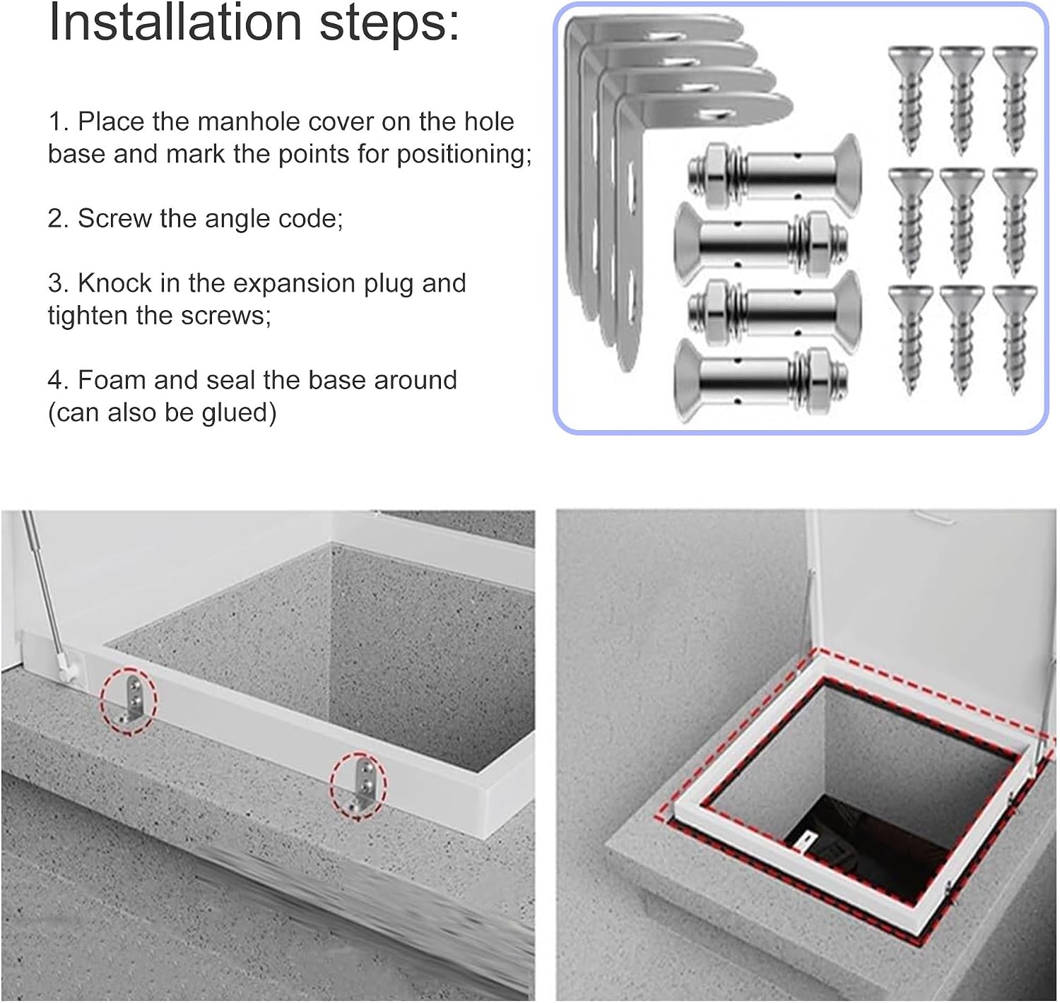 Metal Roof Hatch Cover with Hydraulic Support Rods Galvanized Steel Escape Skylight 90° Opening for Attic, Basement, Emergency Access(Inner 33.5x37.4in/85x95cm)
