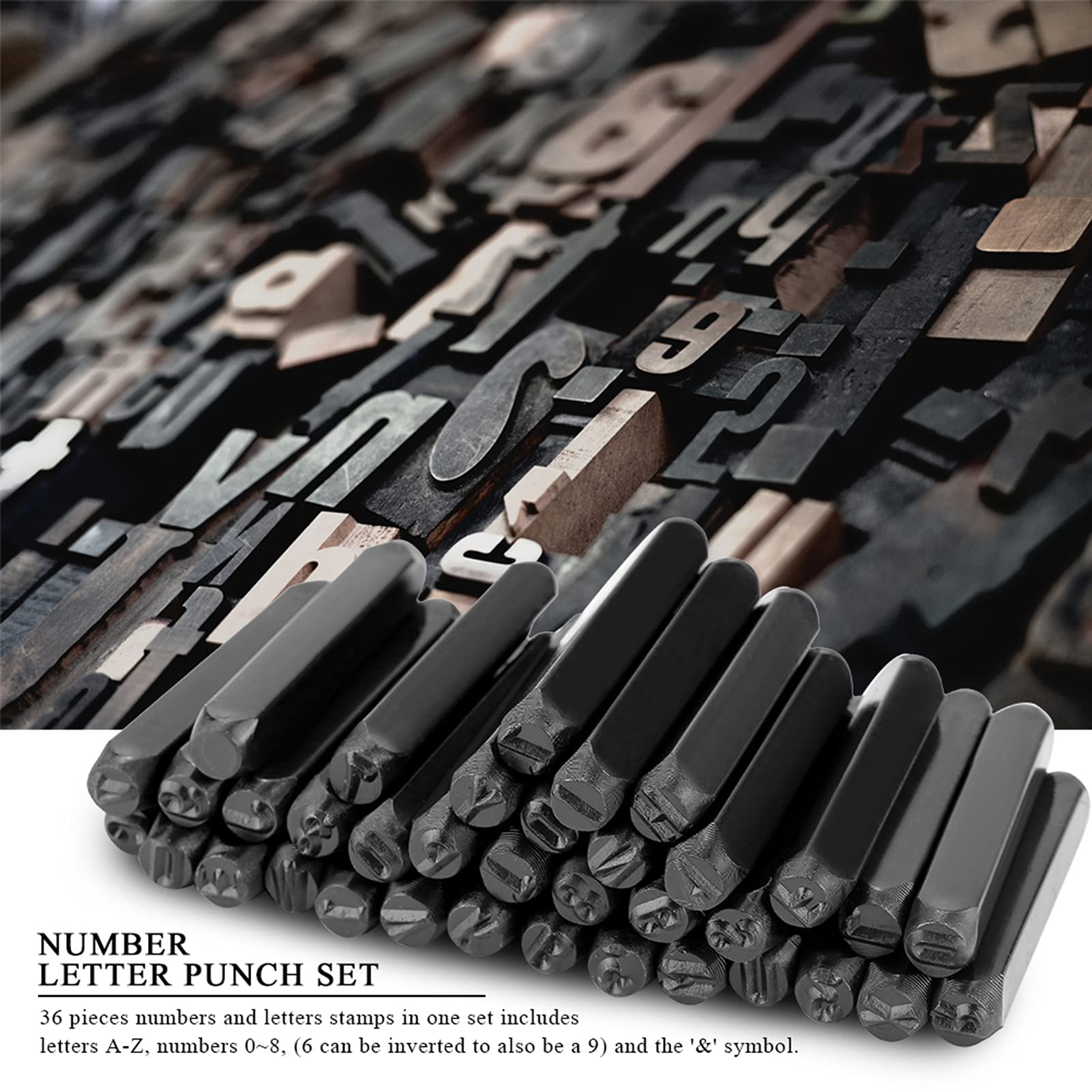 Ejoyous Juego De 36 Uds. De Perforadoras De Letras, Números y Sellos De Letras 0-9 + A-Z Herramientas De Tallado De Sellos con Estuche, para Marcar Metal Madera Plástico Cuero 6mm