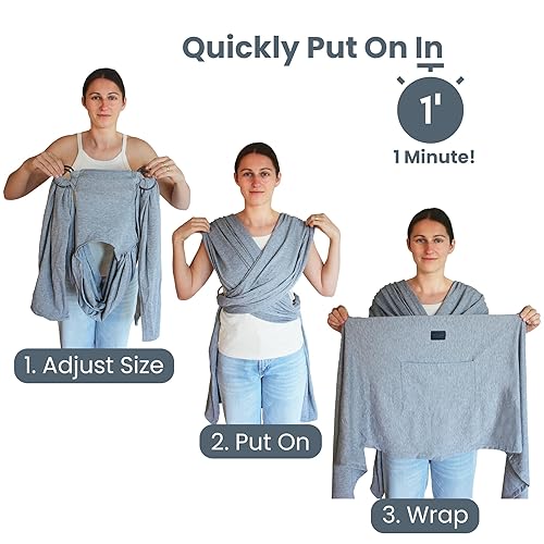 Miniatura 6 de Versátil portabebés gris y negro cómodo, suave y de apoyo, anillo ajustable para mamá y papá, ideal para registro de bebé, recién nacido a niño,