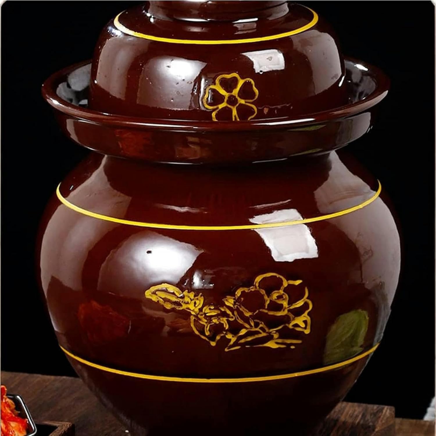 Traditional Chinese Porcelain Pickle Jar Flower Pattern, Ceramic Fermentation Crock Pickling Pot,Fermenting Jar with Water Seal Airlock Lid Stoneware Fermenter for K S*1