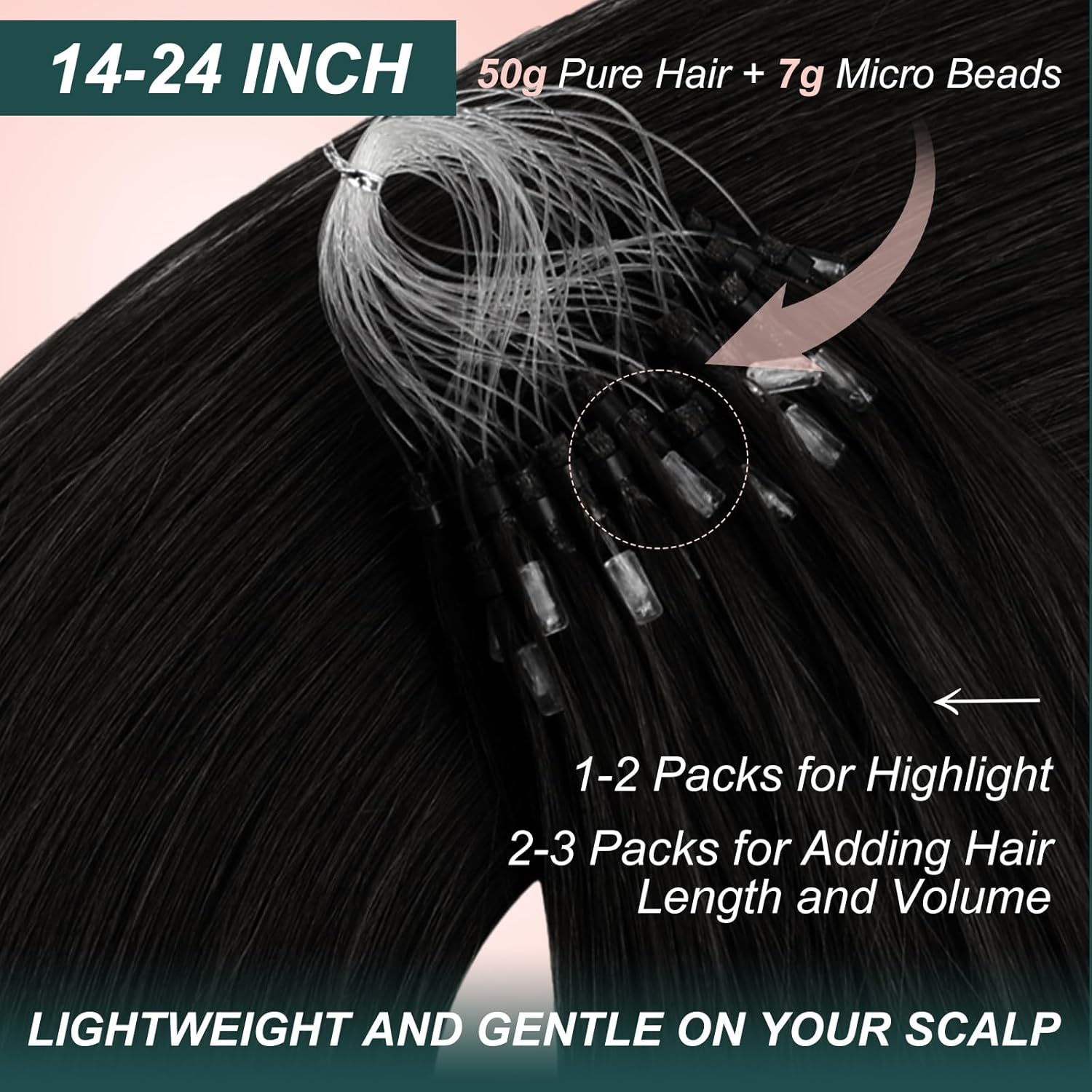 Easyouth Black Micro Hair Extensions Human Hair 20 Inch Jet Black Micro Bead Real Hair Extensions for Women 57g Micro Loop Hair Extension Can be Styled 50s Cold Fusion Hair Extension Easy to Apply