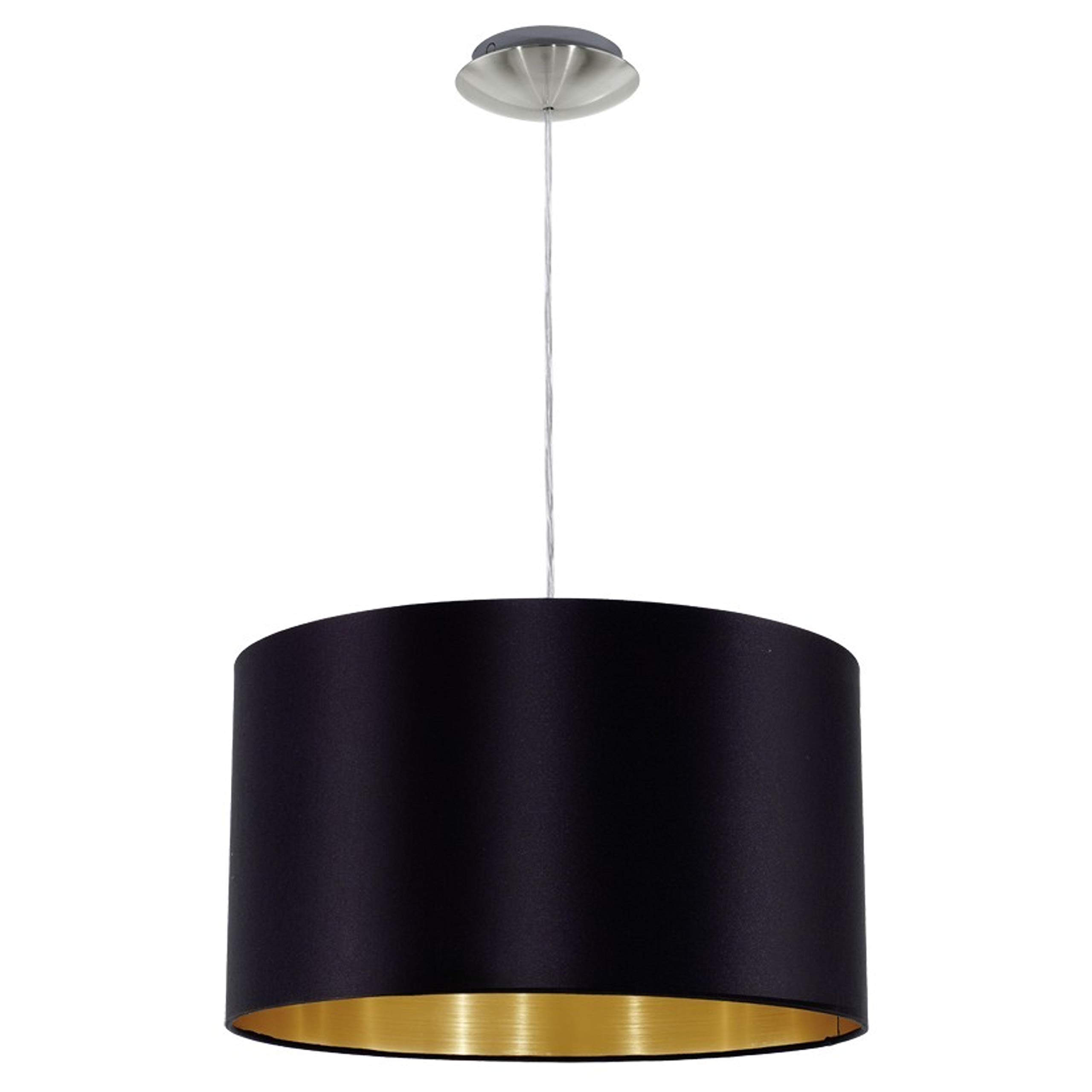 Eglo Lámpara colgante Maserlo, lámpara de techo textil de 1 foco, lámpara colgante de acero y tela, color níquel mate, negro, oro, portalámparas E27, diámetro 38 cm