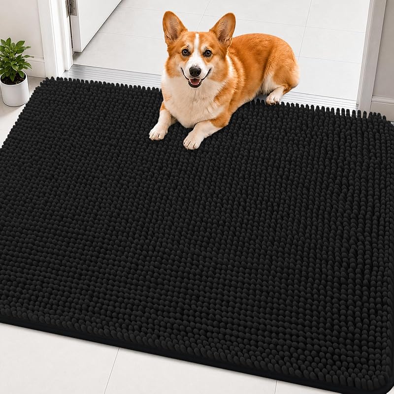 Tapete para Cães Absorvente de Chenille com Base TPR Grandaily Preto 91,44 x 60,96 cm