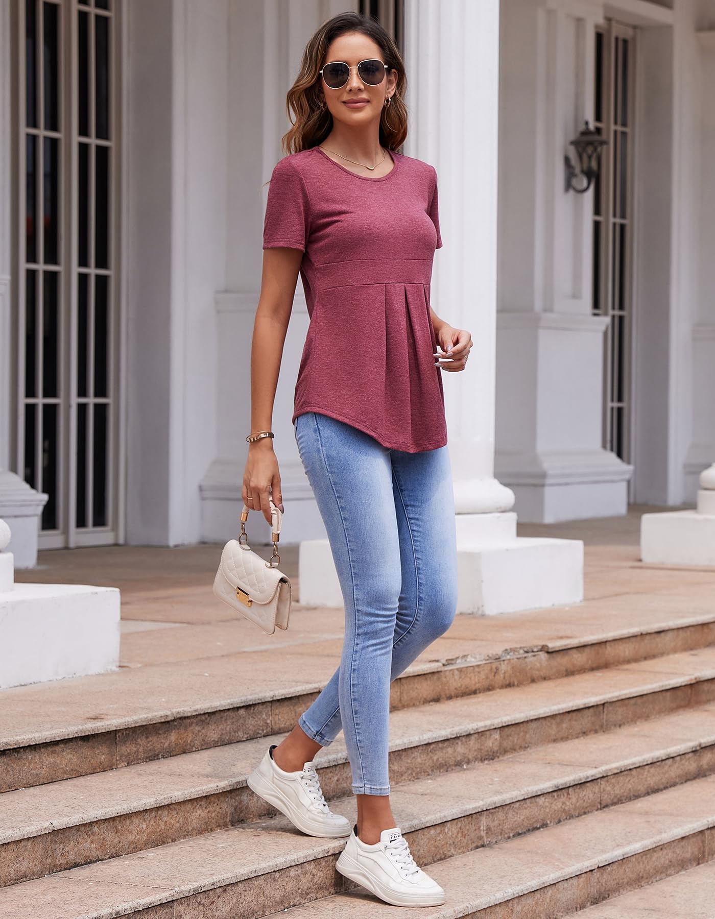 Femme Tops de maternité Pli Avant péplum Chemises de Maternité Manches Courtes Volants T-Shirts de Grossesse