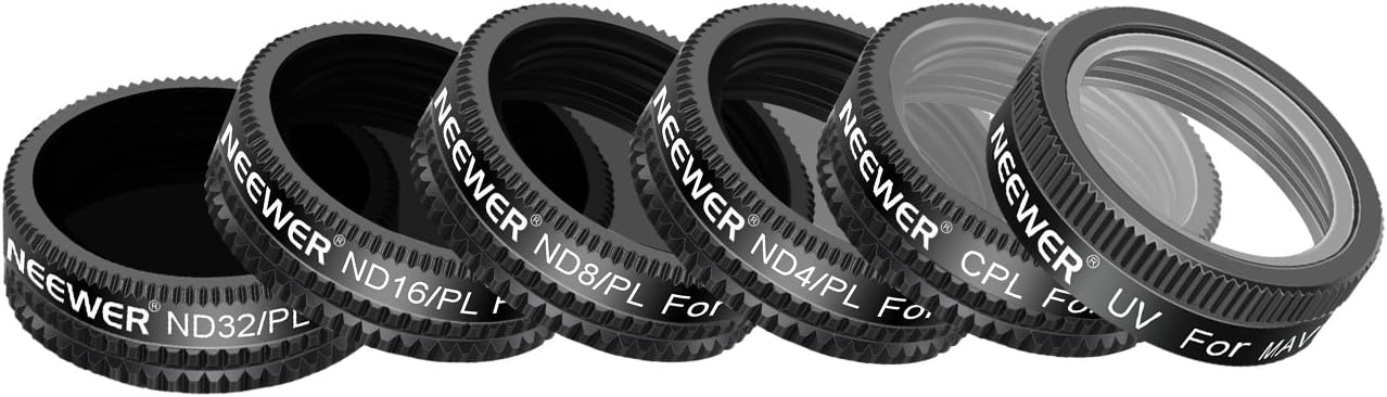Neewer DJI Mavic Air Filter Kit - 6 Pieces, UV, CPL, ND4/PL, ND8/PL, ND16/PL and ND32/PL Filter, Made of Optical Glass and Aluminum Alloy Frame (Black)