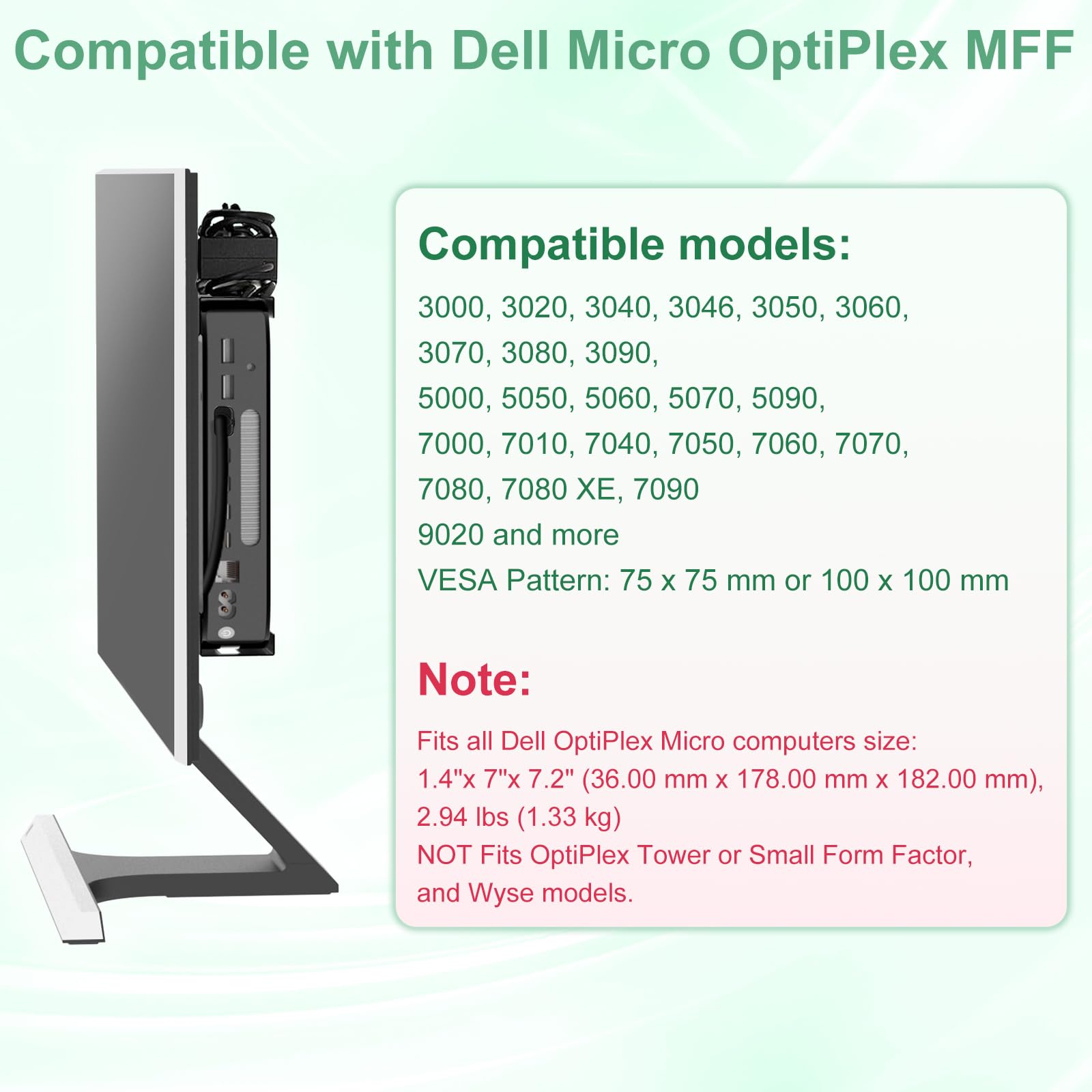 Supporto per PC Dell Optiplex Micro Mini Supporto VESA/Parete/Sotto Scrivania per Chassis Dell Micro Form Factor per Dell MFF 7010 7050 7080 5070 7060 3040 9020 e Altro con Viti