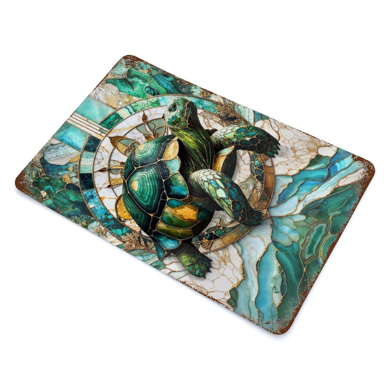Rust Effect Eternal Kintsugi Tortoise Weathered Tin Sign 11.8"x7.9", Shabby Chic Decor for Cafe, Home Bar And Lounge Decor
