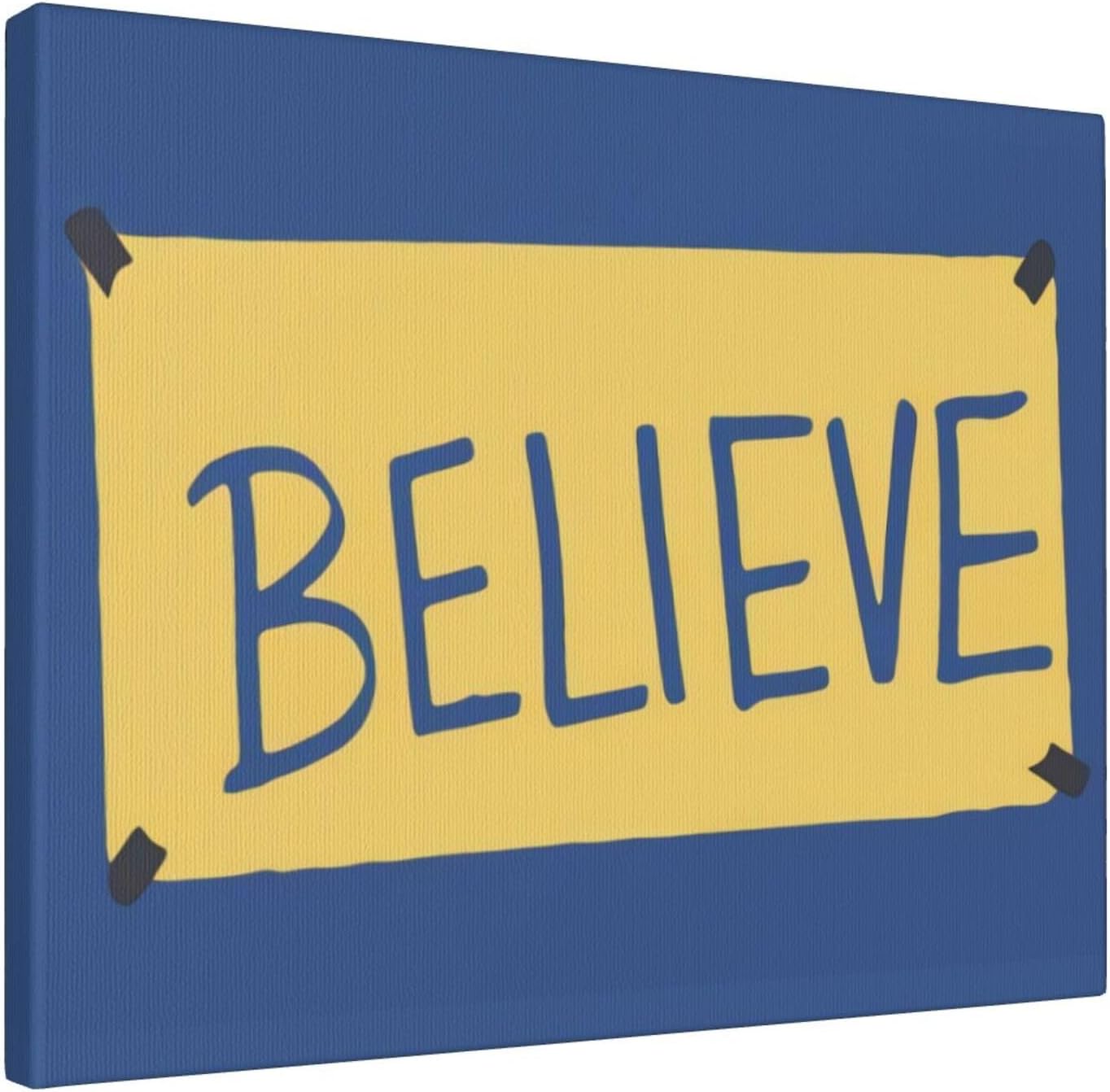 Bolney Yellow Blue Believe Sign Wall Art Home Decor