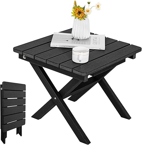 Miniatura 10 de Tangkula Mesa auxiliar plegable Adirondack, mesa auxiliar de patio de HDPE para exteriores para silla Adirondack, mesa de centro cuadrada con patas