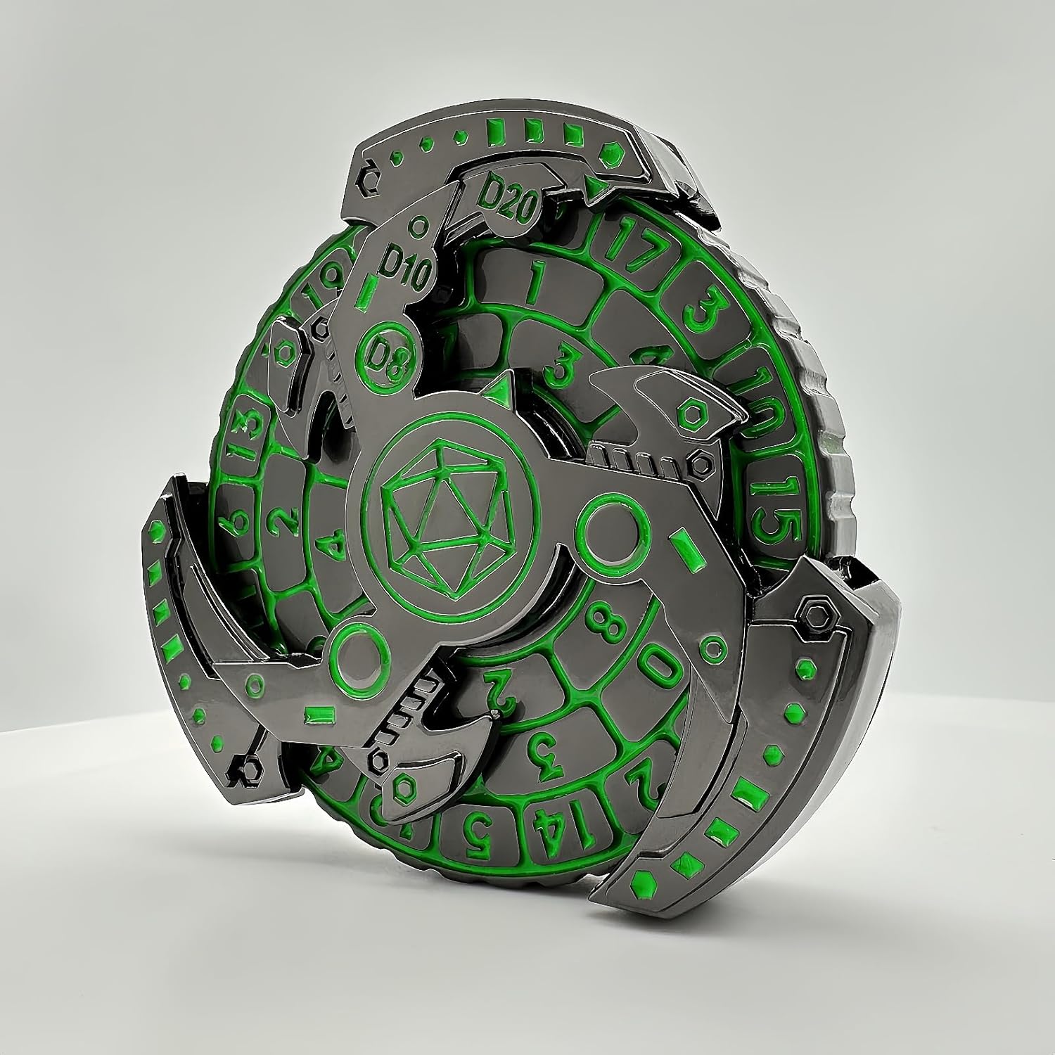 D&D Themed Fidget Spinner, dice spinner, D4,D6, D8, D10, D12,D20,D% 7-in-1 metal dice, Perfect for D&D Dungeons and Dragons, RPG and Pathfinder Role Playing Games (Ancient gold color)